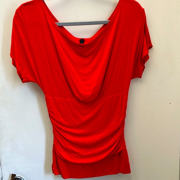 Ing Tops - Ing Red Draped Short Sleeve Blouse